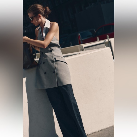 Zara Dresses & Skirts - NWT Zara Houndstooth Collared Mini Halter Double breasted Suit Dress XS 9068/589